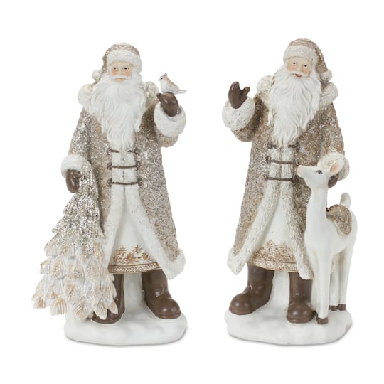 Santa Figurine with Deer &#x26; Pine Tree Accents Set